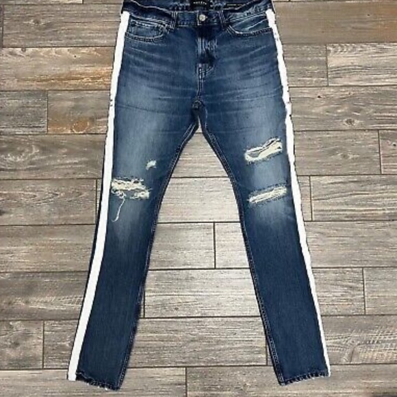 Pac Sun Vertical Stretch Jeans 34X33 Stacked Skinny White Side Paint Stripe - Picture 6 of 10